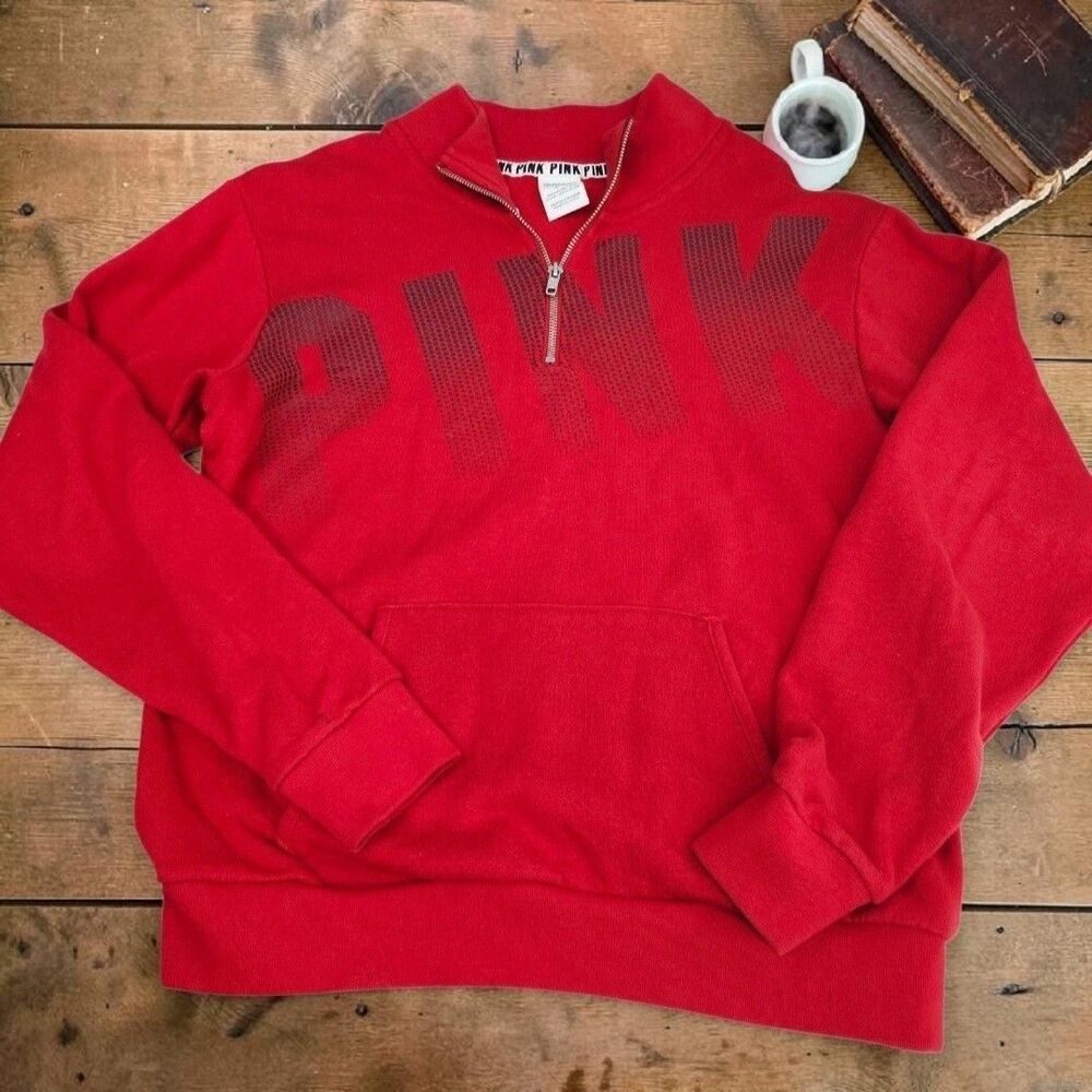 Victorias Secret Pink Quarter Zip Sweatshirt Womens Small 4-6 Red Athleticwear
